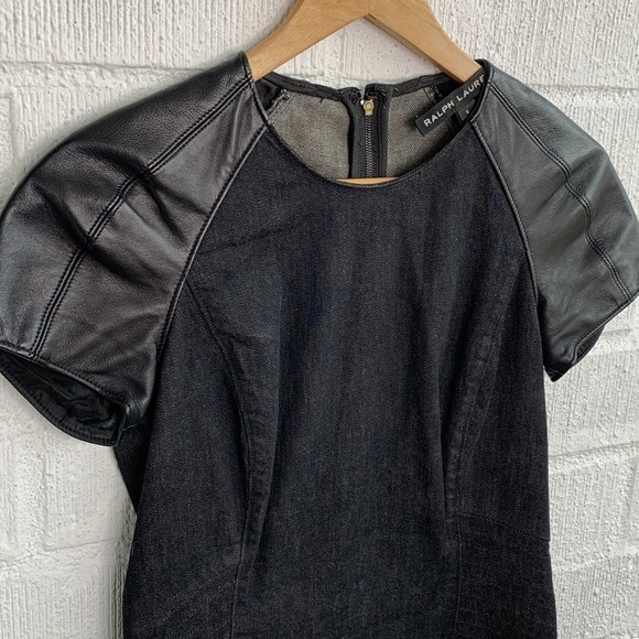 Ralph Lauren Black Label Leather Lamb Denim Stretch Dress sz 6 - Picture 3 of 9